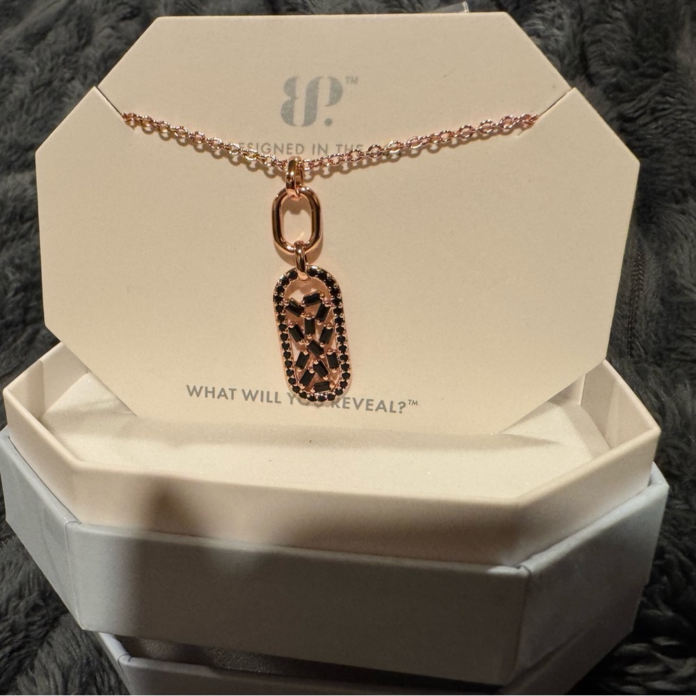 BP Rose-Gold Tag Pendant Necklace with Black Accent Stones